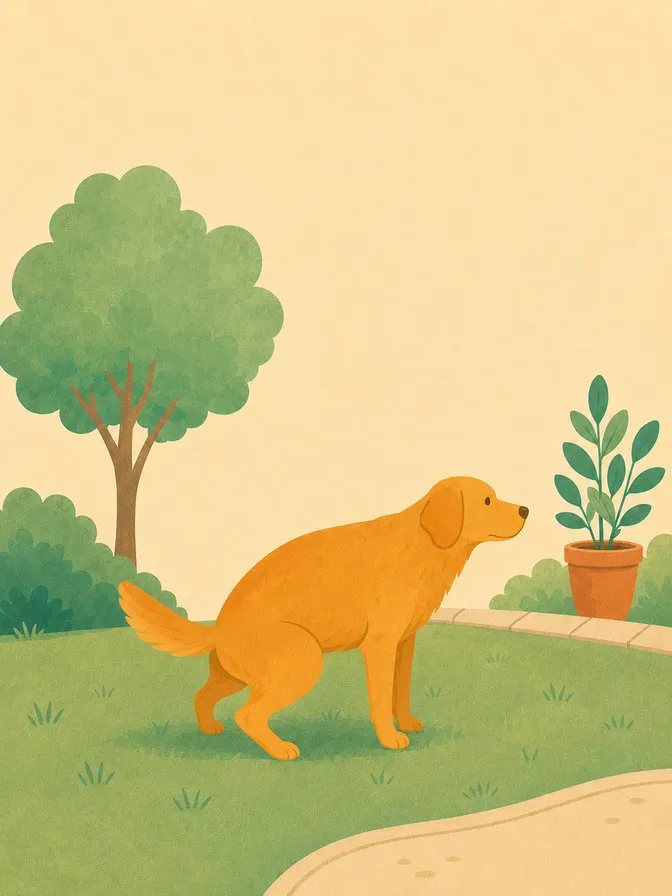 Cane che fa i suoi bisogni sull'erba di un parco